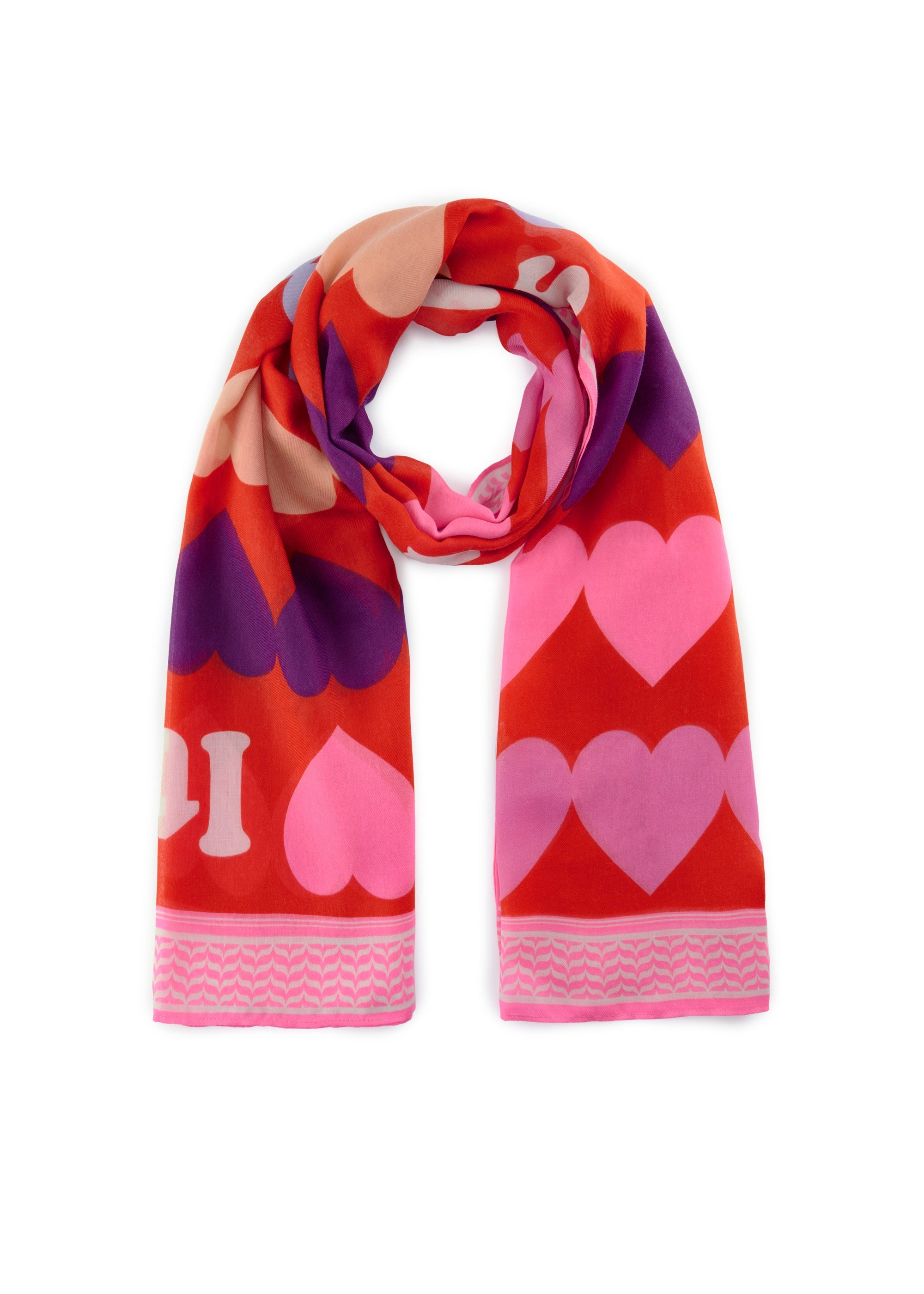 Schal aus recyceltem Polyester mit Herzen- und Schrift-Print