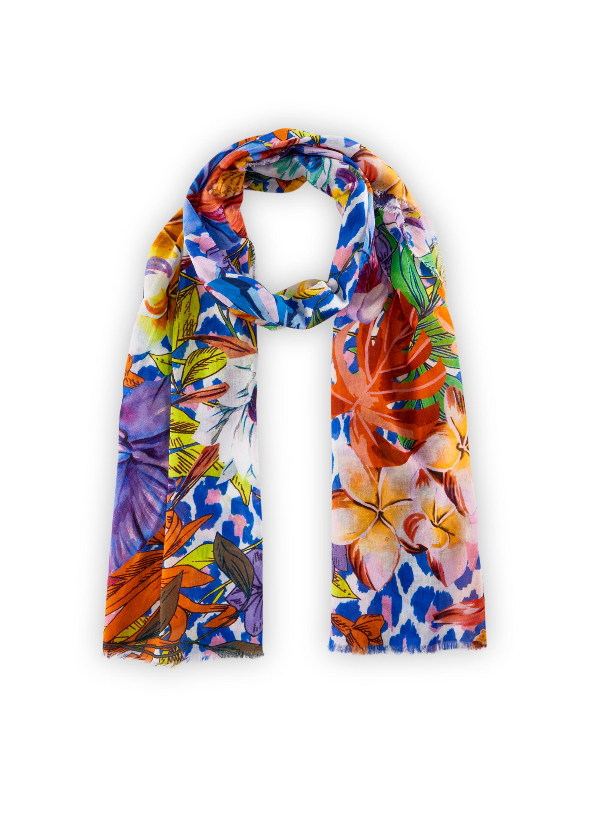 Schmaler Schal aus Organic Cotton mit Blumenmuster