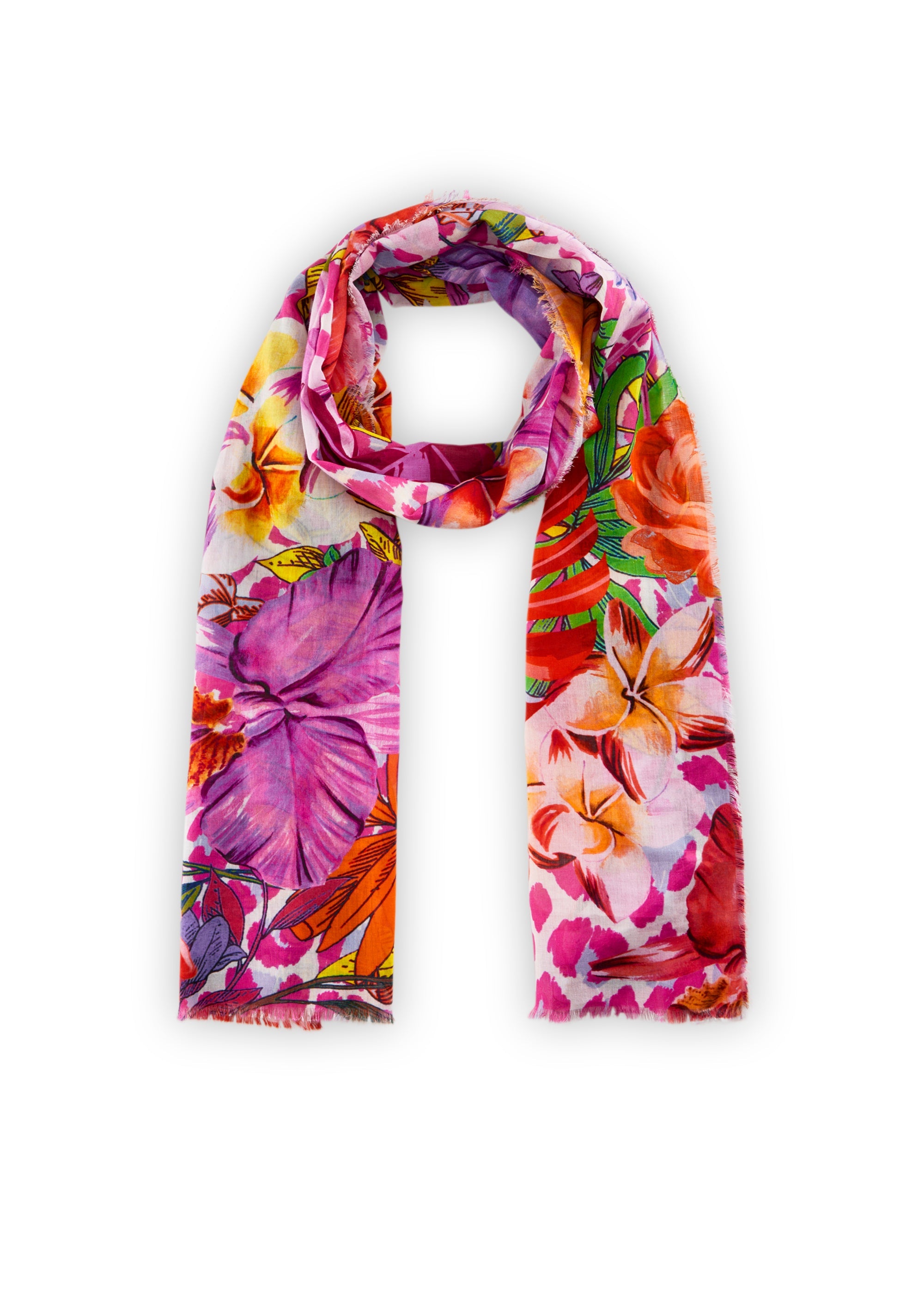 Schmaler Schal aus Organic Cotton mit Blumenmuster