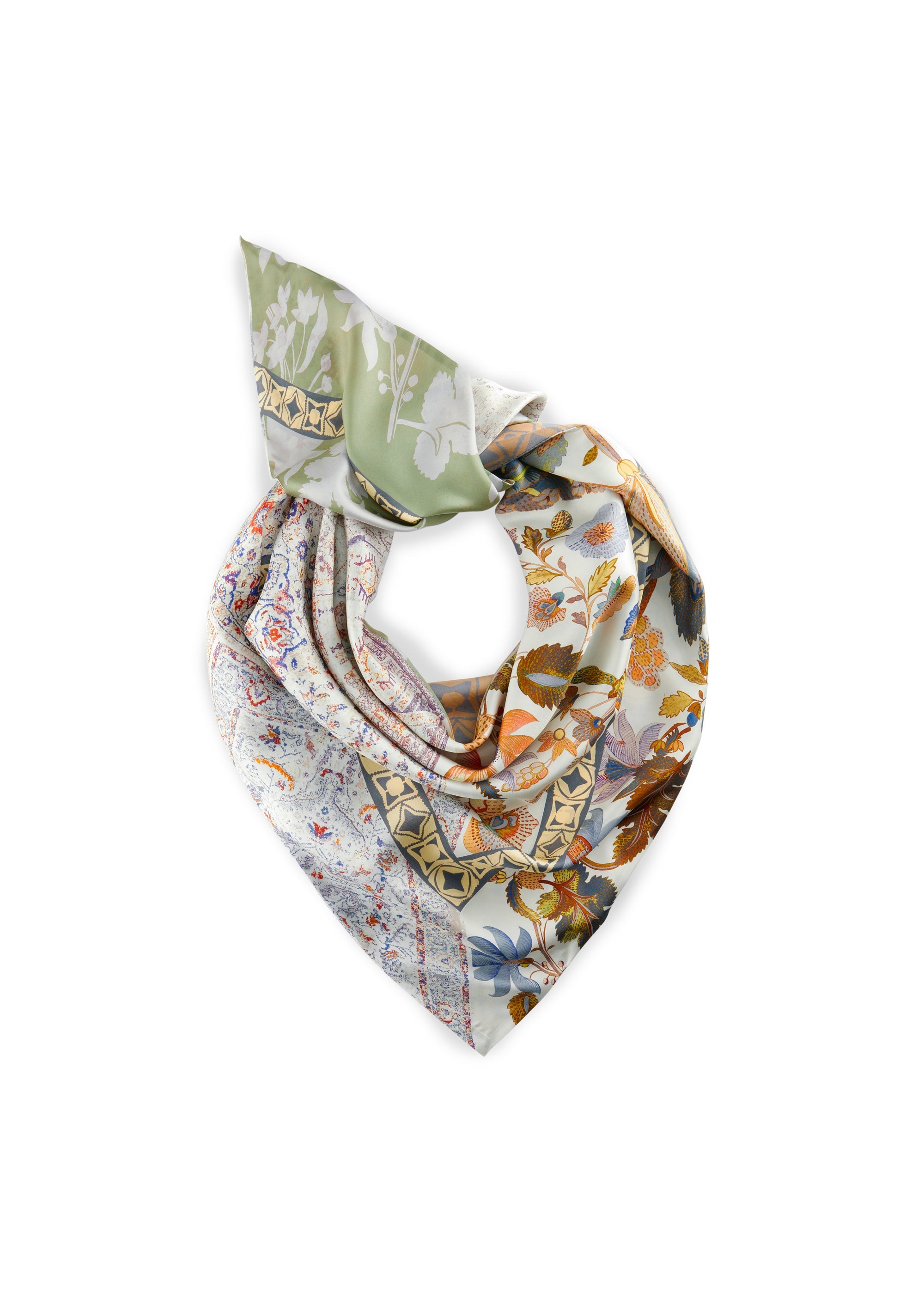 Premium Dreieckstuch aus reiner Seide mit Blumenmuster