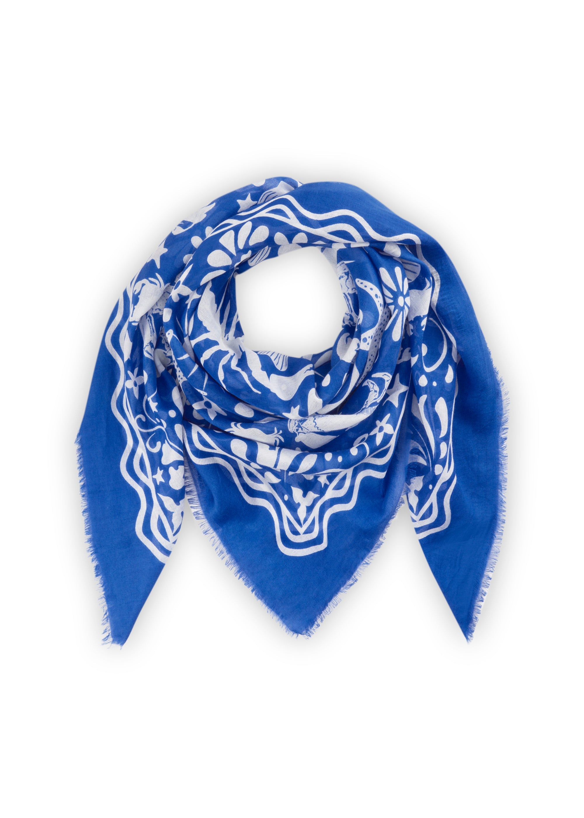 Tuch aus Modal und Baumwolle mit Meeres-Motiven