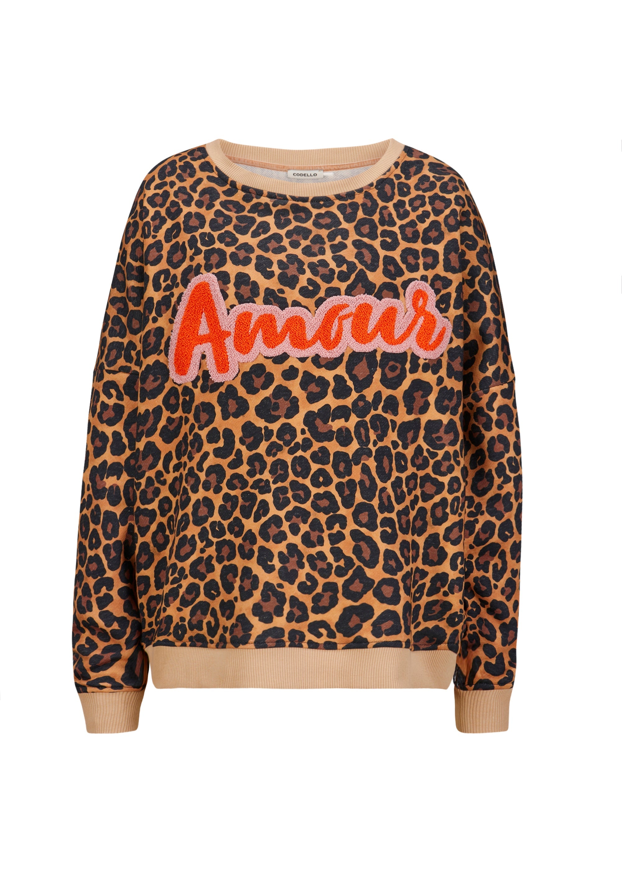 Sweatshirt im Leo-Look mit „Amore“-Applikation