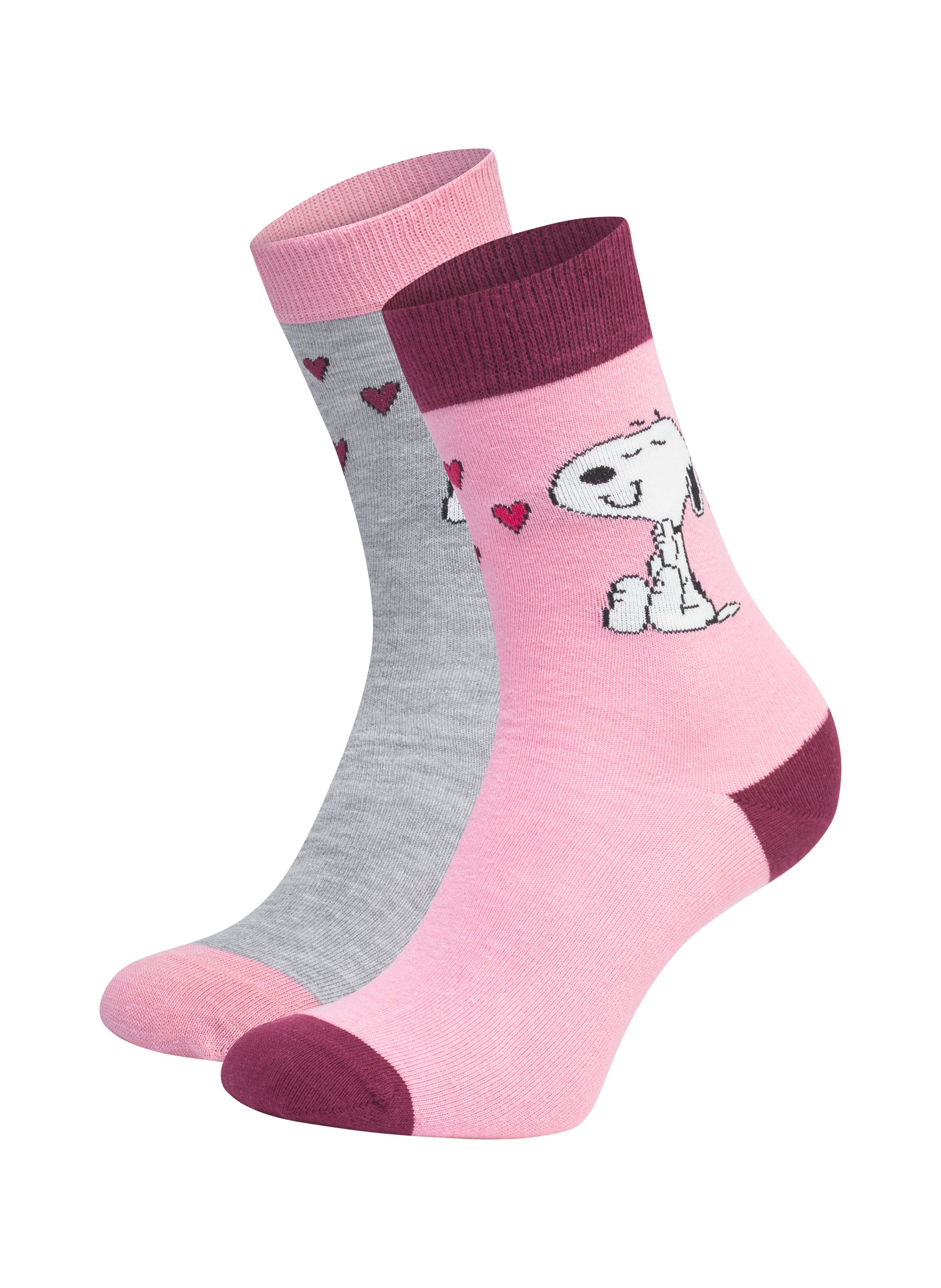 2 Paar PEANUTS™ Socken mit Snoopy & Herz-Motiv aus Baumwollmix
