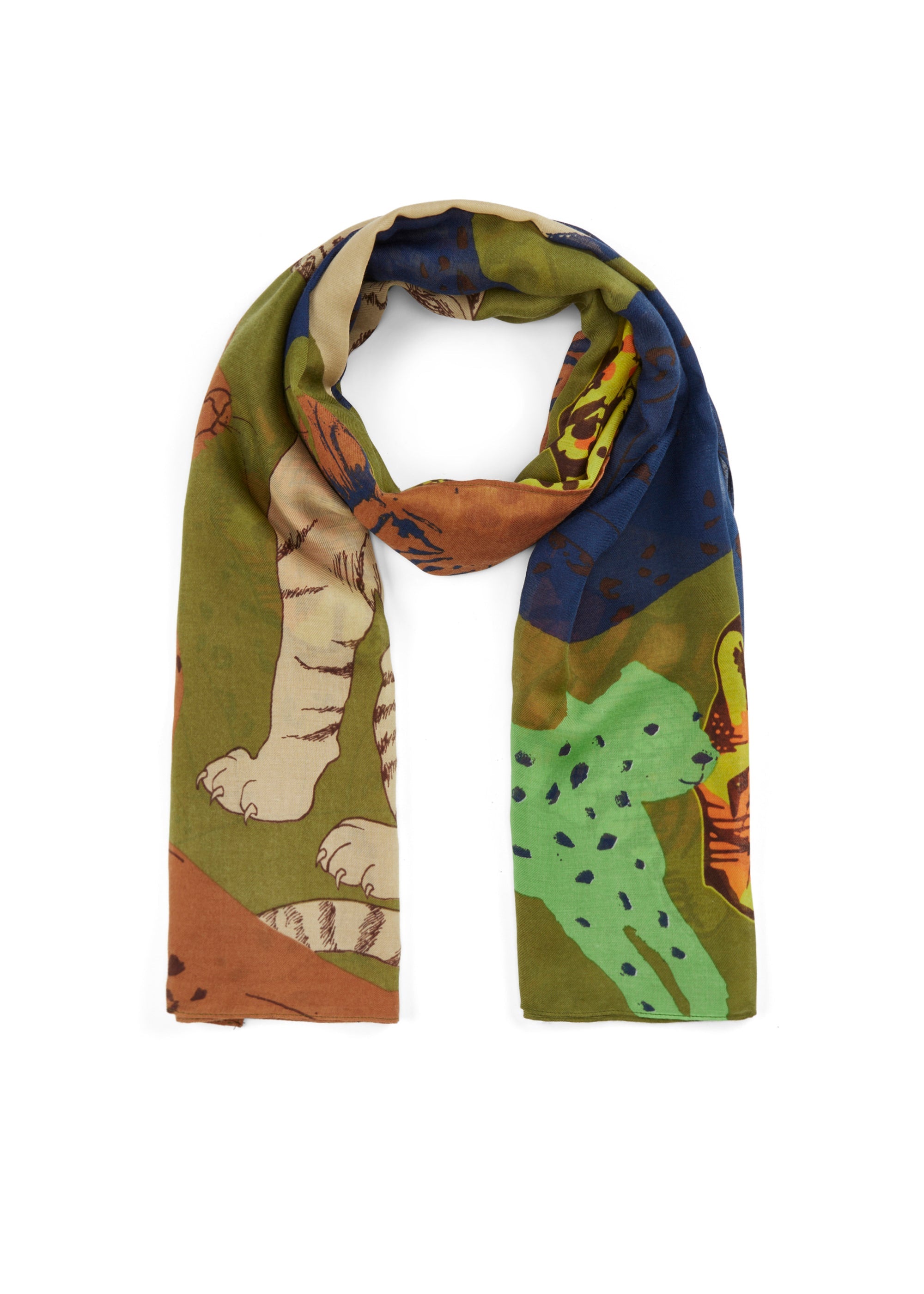 Schal aus recyceltem Polyester mit Leo- und Tiger-Motiven