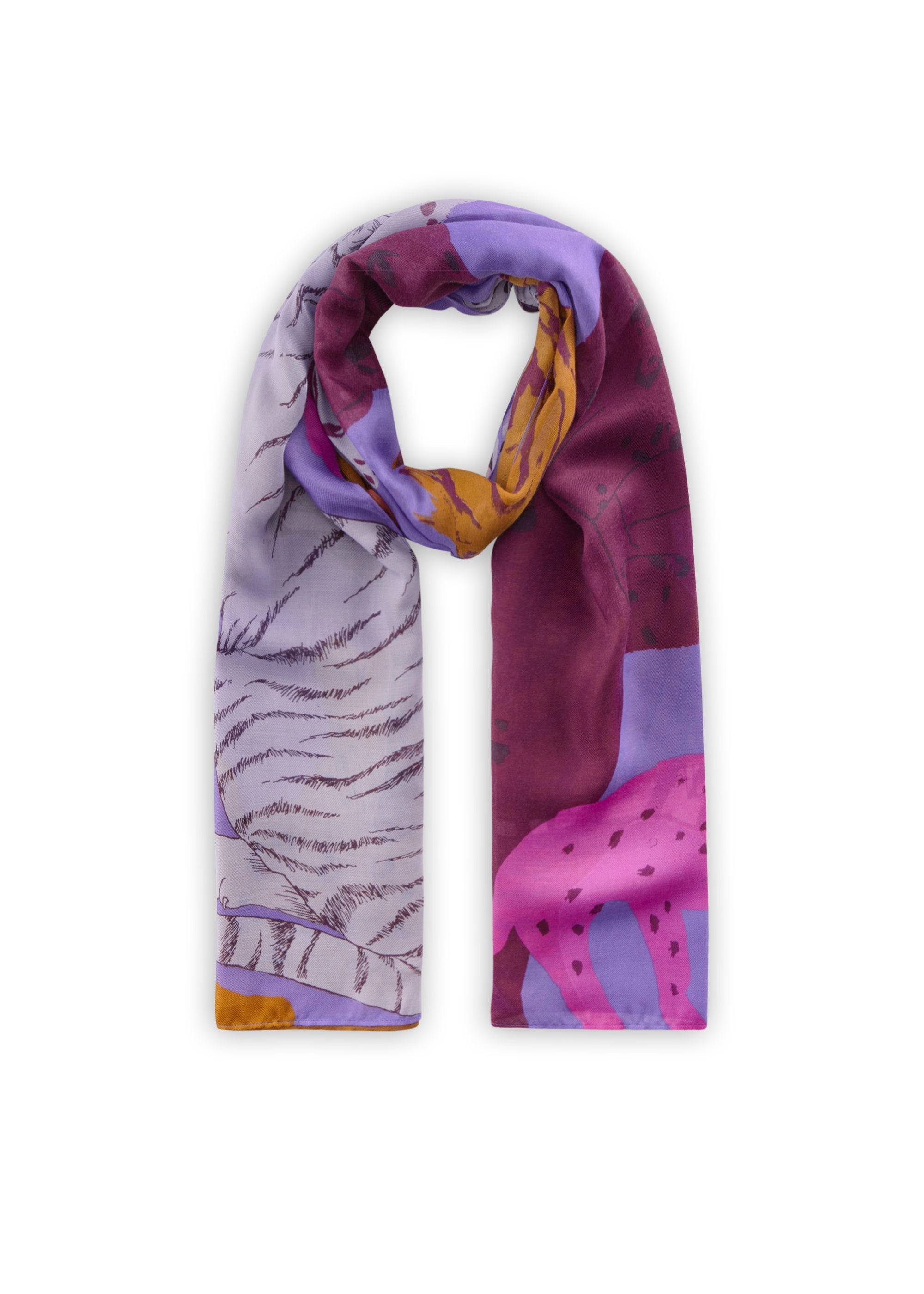 Schal aus recyceltem Polyester mit Leo- und Tiger-Motiven