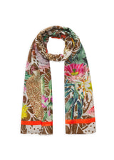 Schal aus Baumwolle mit Dschungel-Motiven in Braun