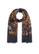 Schal aus Wolle mit Leopard- und Blumen-Motiven