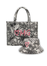 Set aus Bucket Hat und Crossbody Bag mit rosa Stickerei